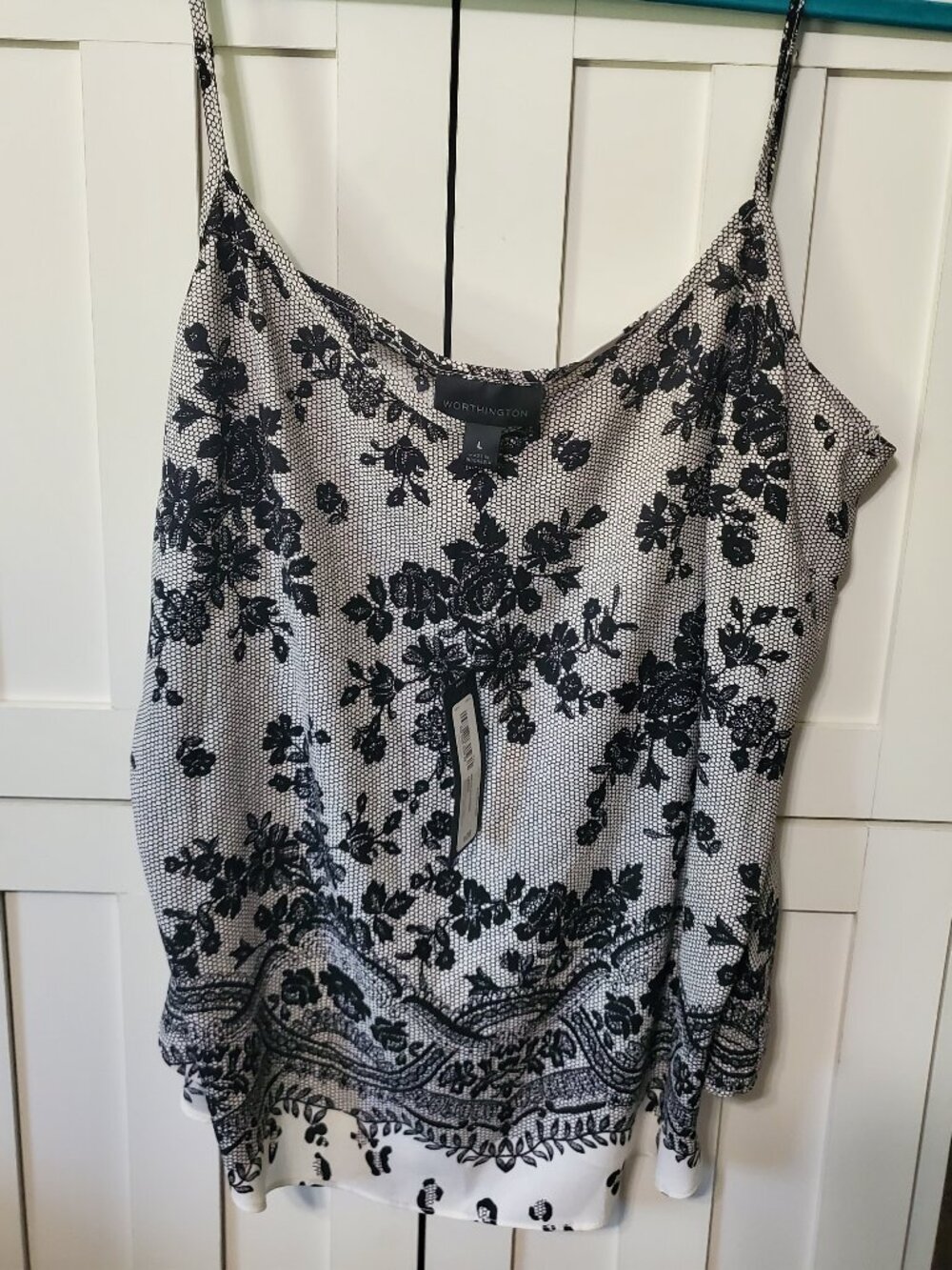 NWT Size Large Worthington White/Black Boudoir Top